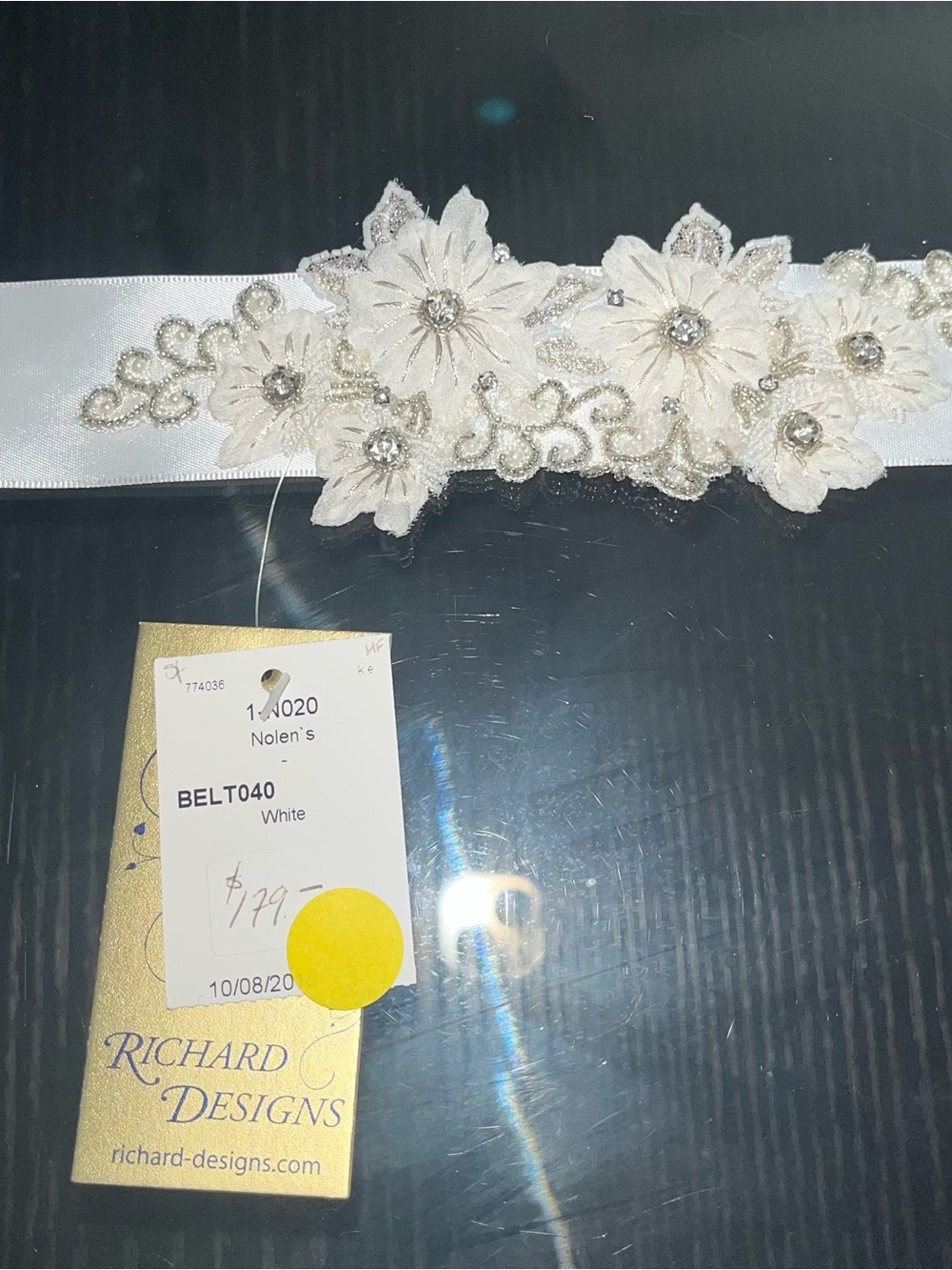White Floral Embellished Satin Belt